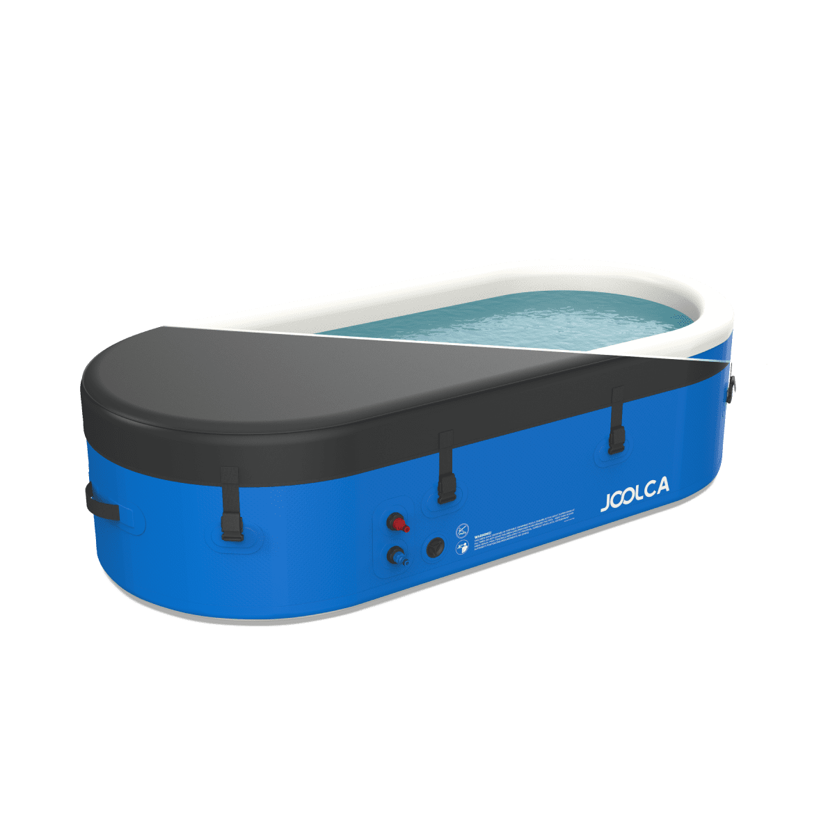 An image of an inflatable hot tub with an cover over half, showing water can be stored with it