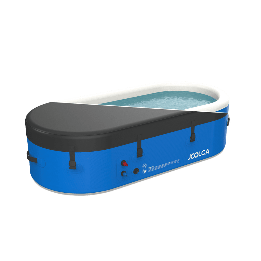 An image of an inflatable hot tub with an cover over half, showing water can be stored with it