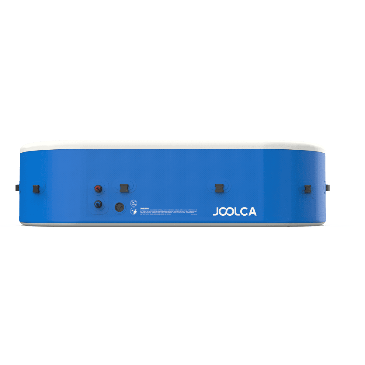 A side view of an inflatable hot tub with Joolca branding
