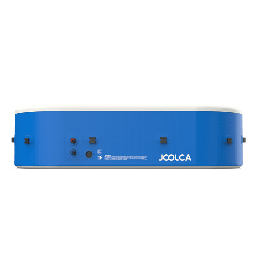 A side view of an inflatable hot tub with Joolca branding