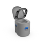 A side angle of a portable toilet with Joolca branding with an open toilet lid