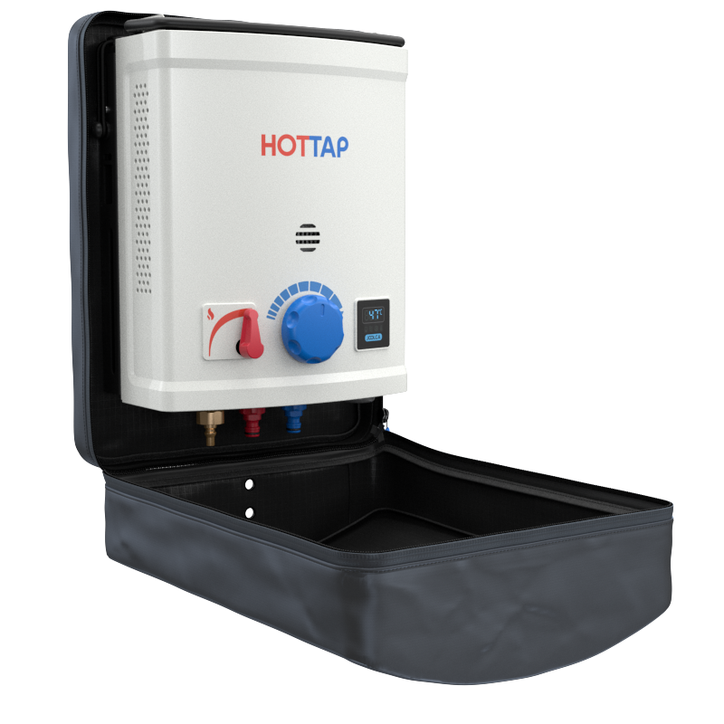 Mount cover unzipped and folded down below a HOTTAP V2