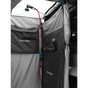 Internal view of a mounted shower tent, displaying the text