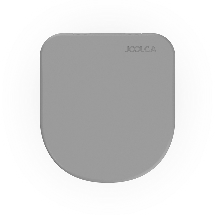 A top view of a portable toilet lid with Joolca branding