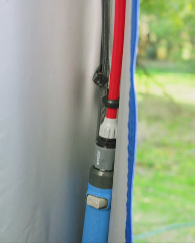 Close-up of water spraying from the Joolca shower head