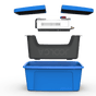 A photo render of how the portable hot shower fits inside the sink