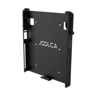 A metal mounting bracket with a logo cut out with a Joolca logo for the HOTTAP V2